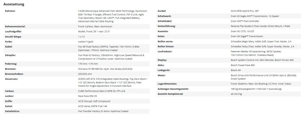 Cube Stereo Ausstattung-Hybrid ONE77 HPC AT 800 carbon´n´gold MTB Bike Station Santa Ponca